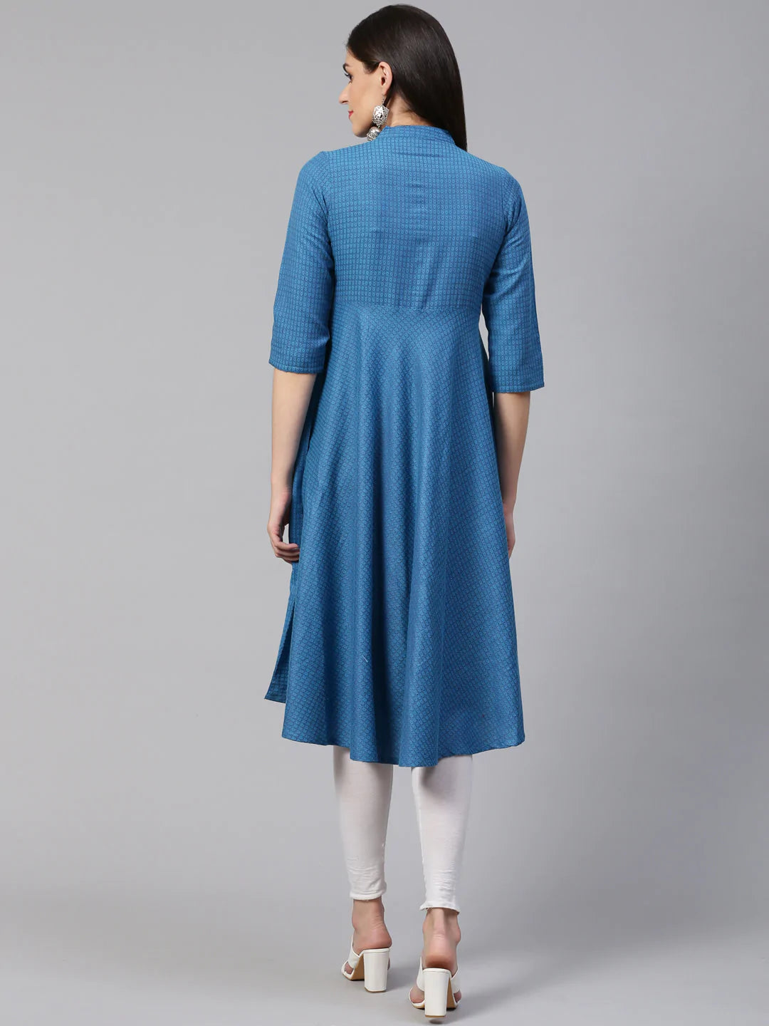 Jompers Women Blue Woven Design Jacquard Weave A-Line Kurta (JOK 1330 Green)