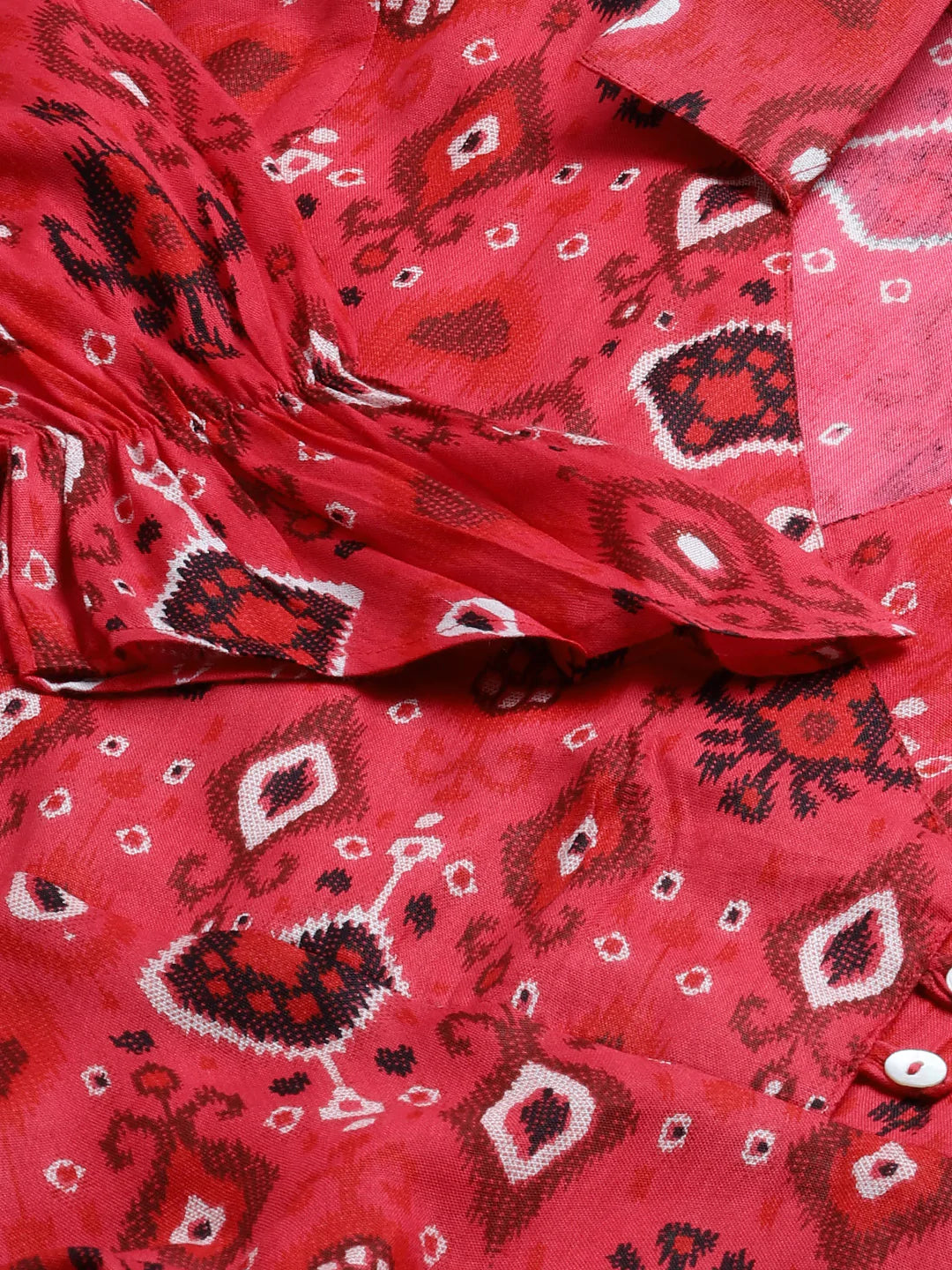 Jompers Women Coral Red & Black Ethnic Motifs Printed Angrakha Anarkali Kurta ( JOK 1374 Pink )