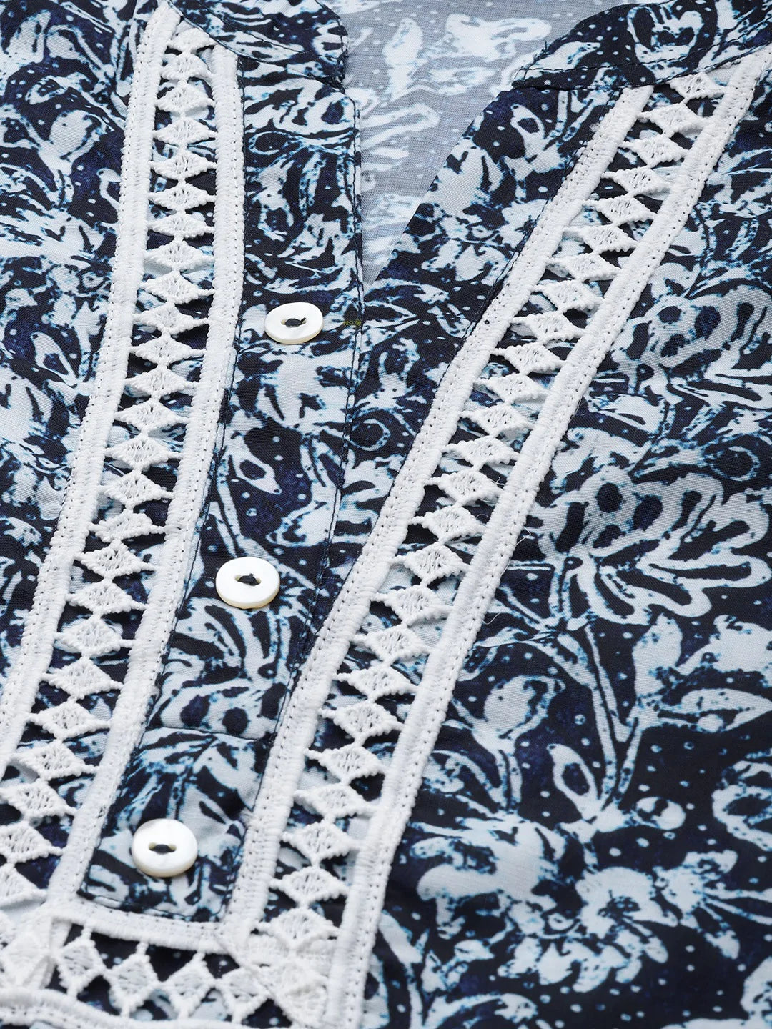 Jompers Women Navy Blue & Off White Ethnic Motifs Printed Kurta ( JOK 1375 Blue )