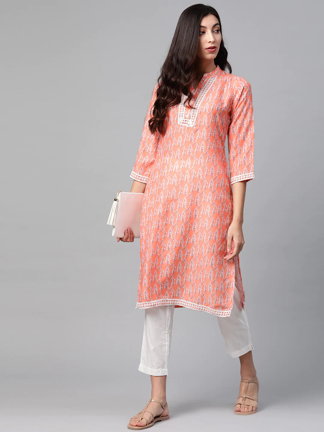 Jompers Women Orange & Off White Ethnic Motifs Printed Kurta ( JOK 1375 Orange )