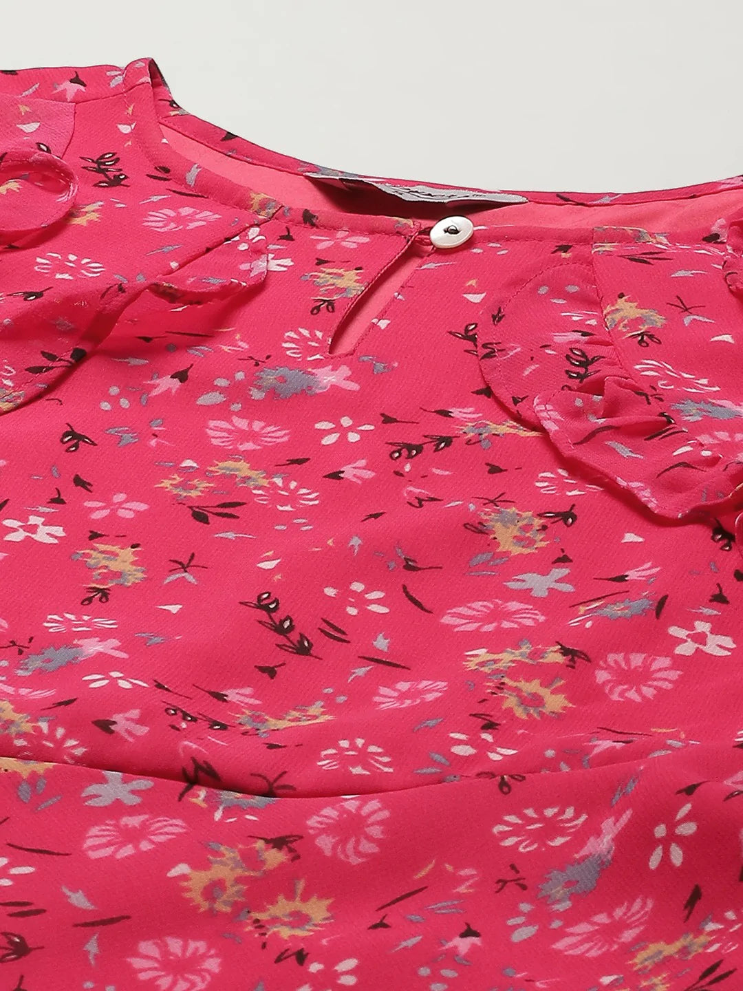 Women Pink Ditsy Floral Printed Floral Georgette Anarkali Kurta with Frills ( JOK 1394 Pink )