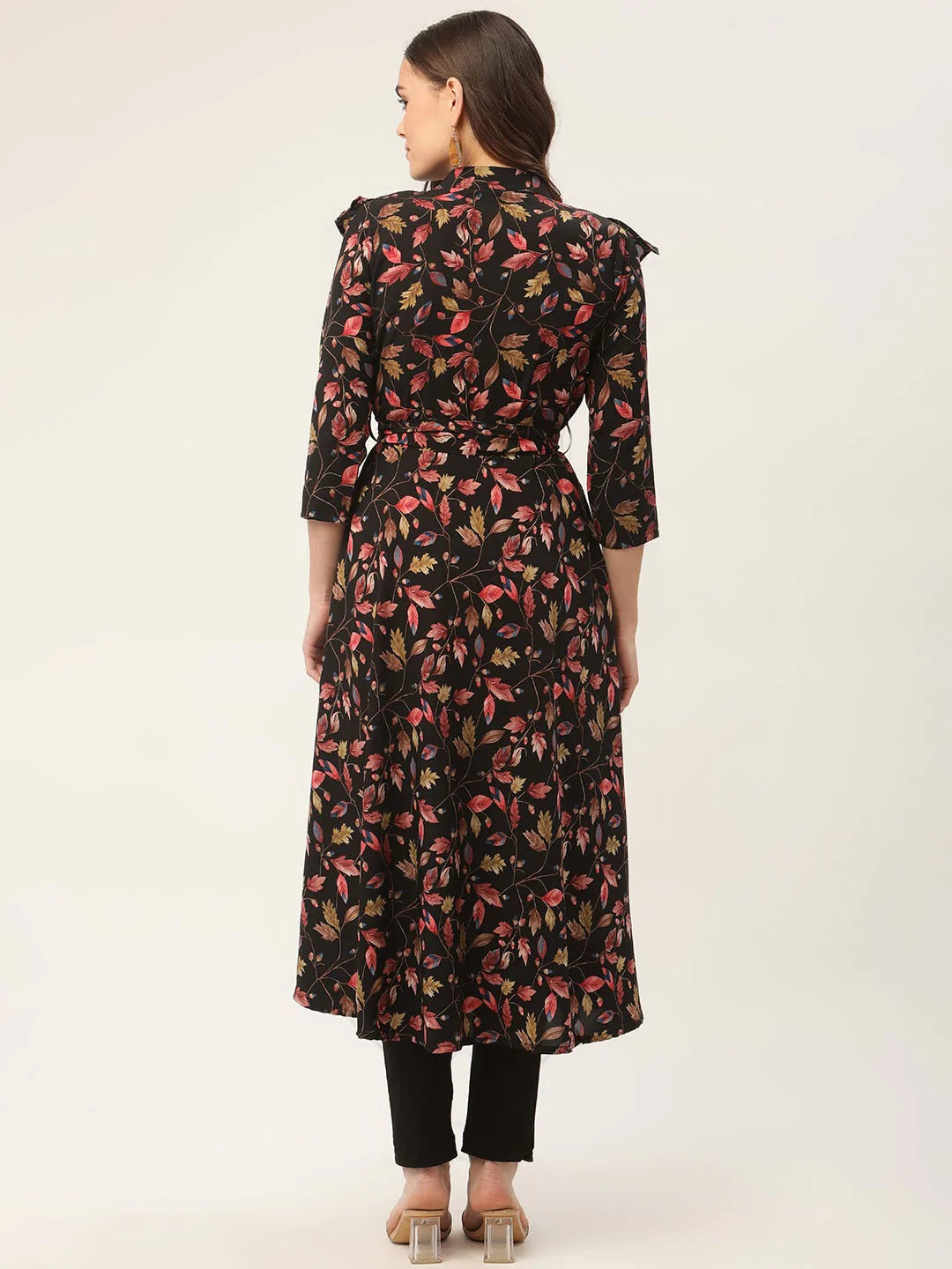 Women Black Flared Printed kurta ( JOK 1415 Black )