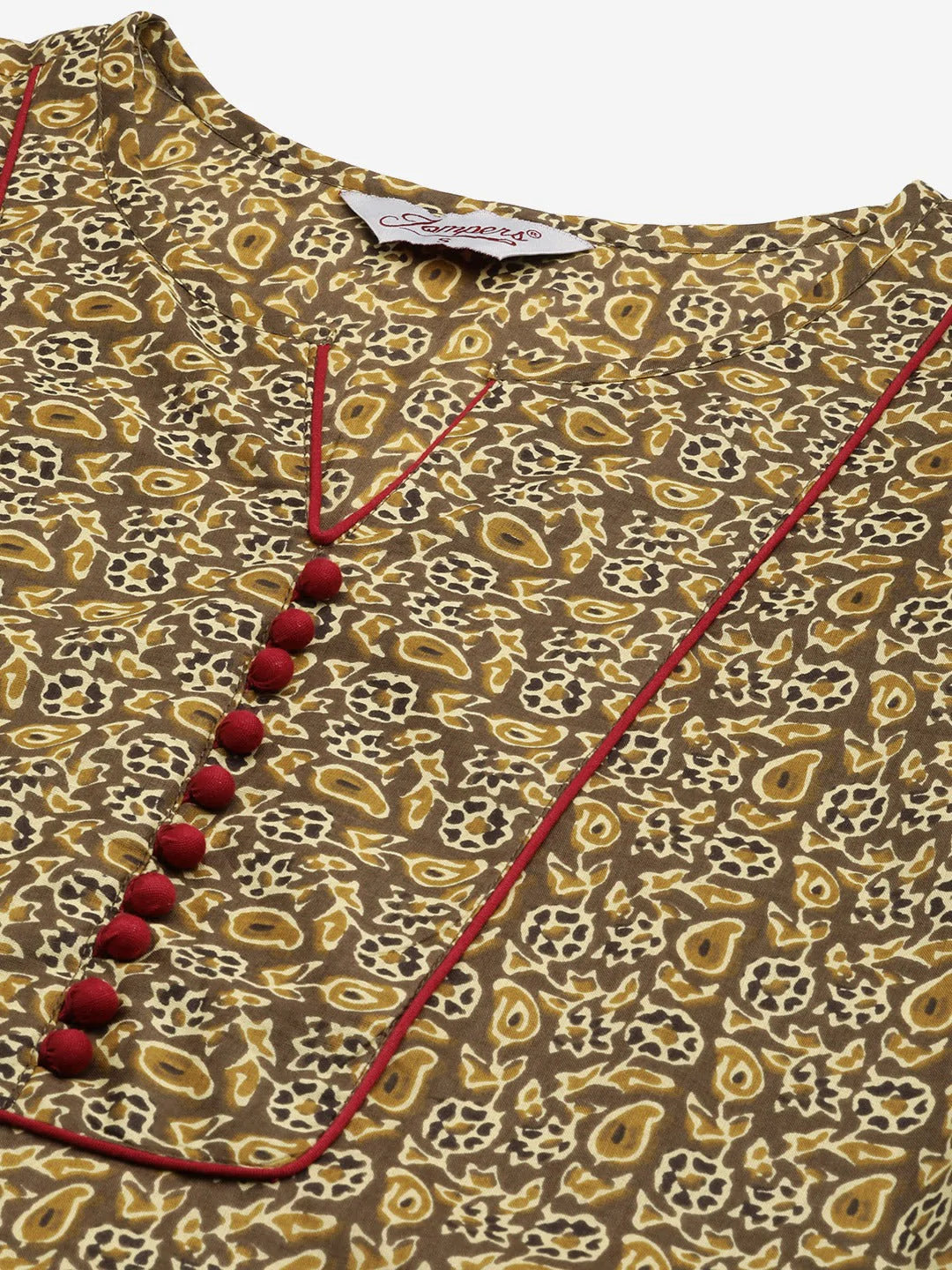 Women Brown and Olive Printed Straight Pure Cotton Kurta ( JOK 1418 Brown )