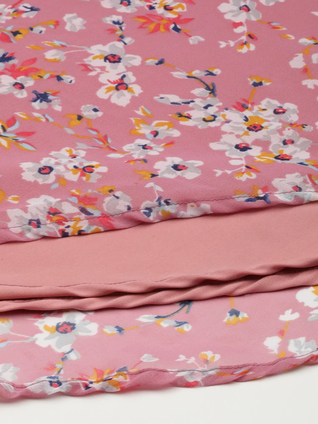 Women Pink & White Georgette Floral Printed Kurta ( JOK 1428 Pink )
