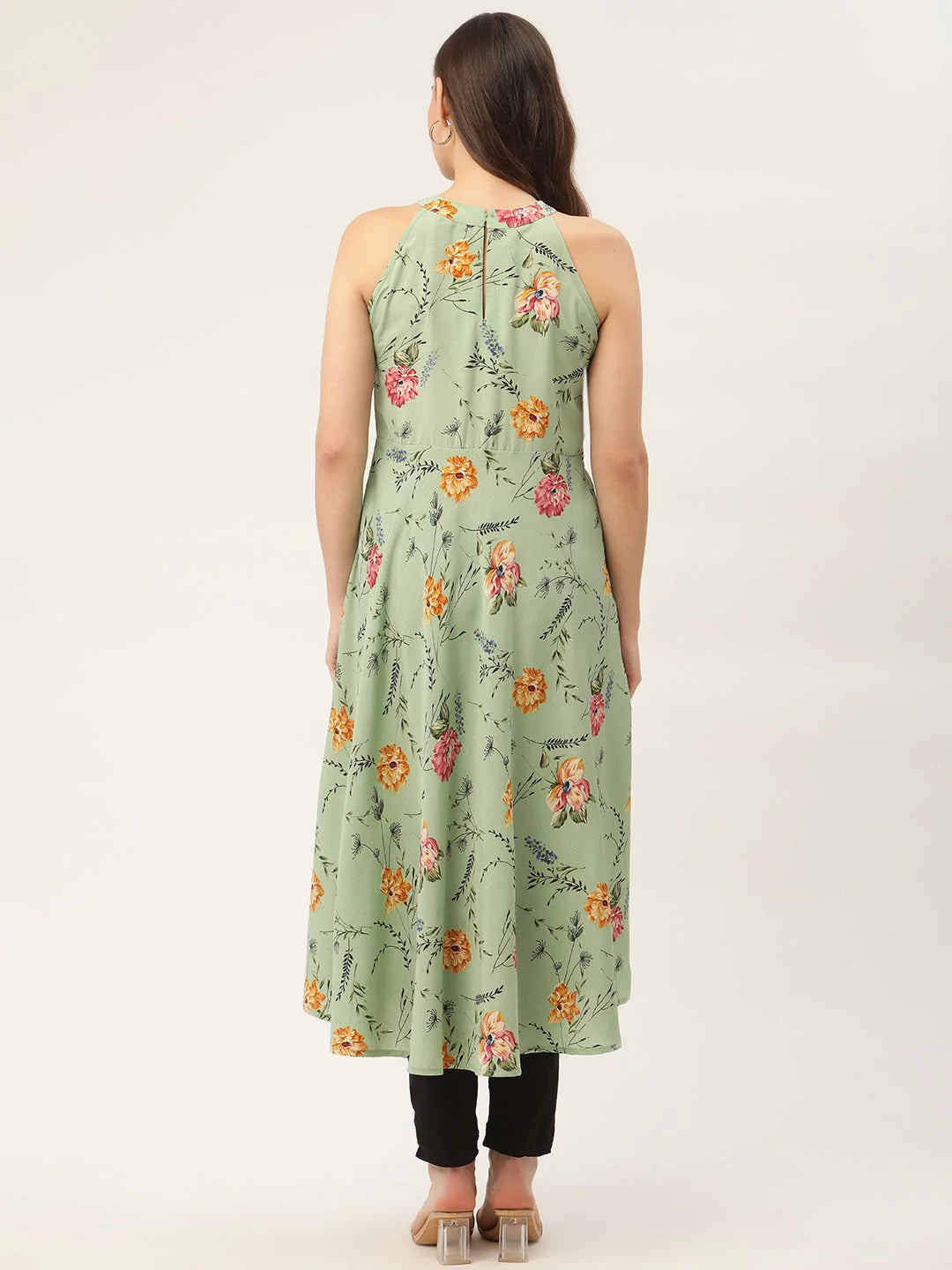 Women Green Floral Print Anarkali Kurta ( JOK 1429 Green )