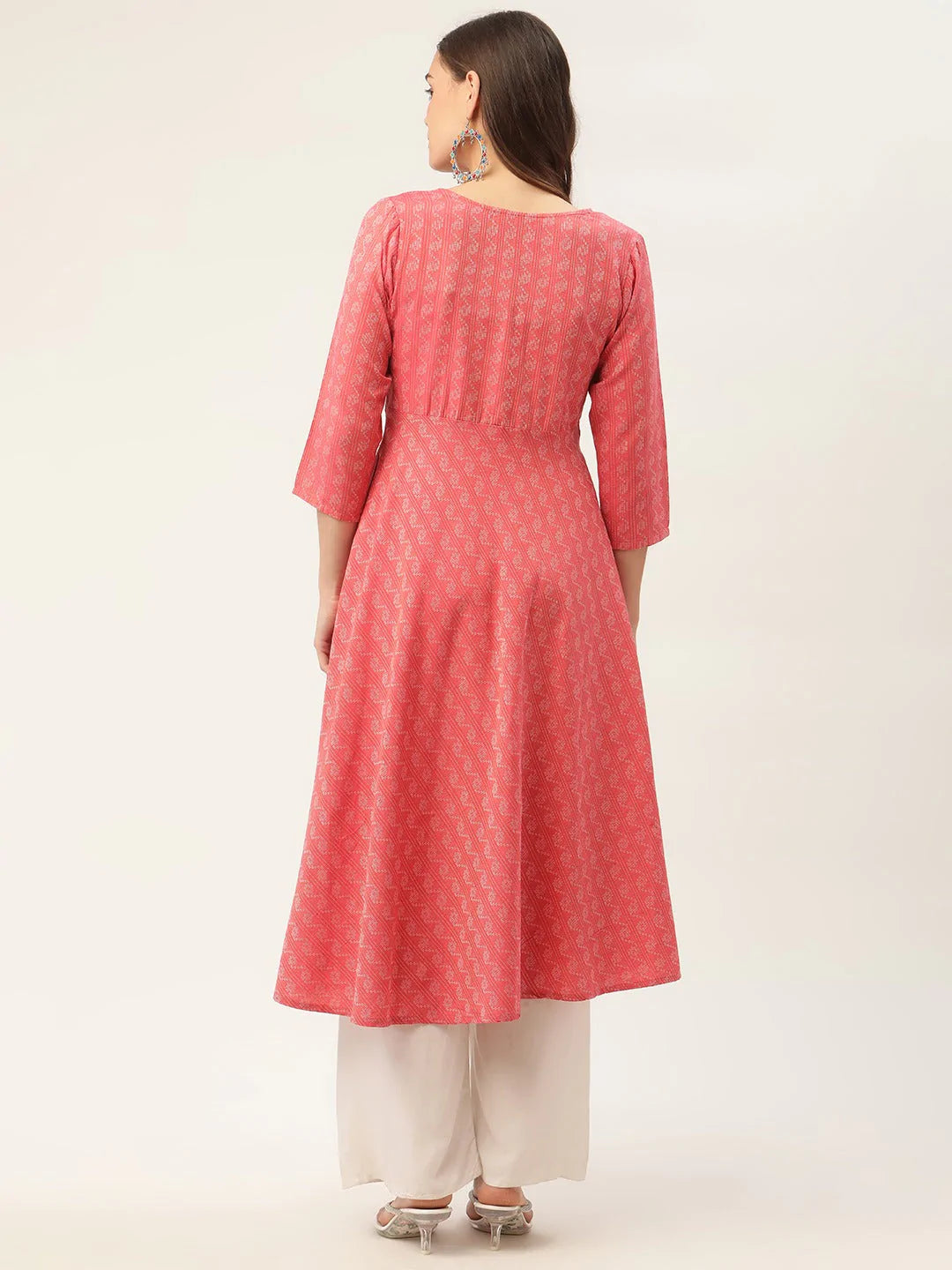 Women Red & Grey Cotton Jacquard Geometric Printed Kurta ( JOK 1430 Red )