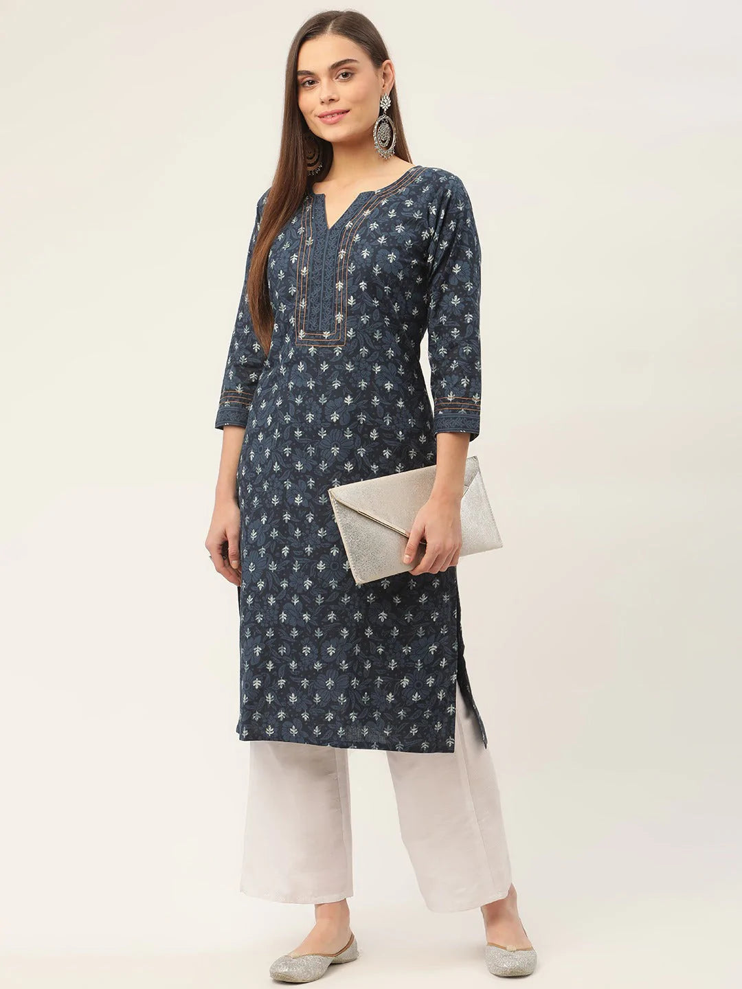 Women Indigo Blue Pure Cotton Floral Printed Kurtas ( JOK 1434 Indigo )