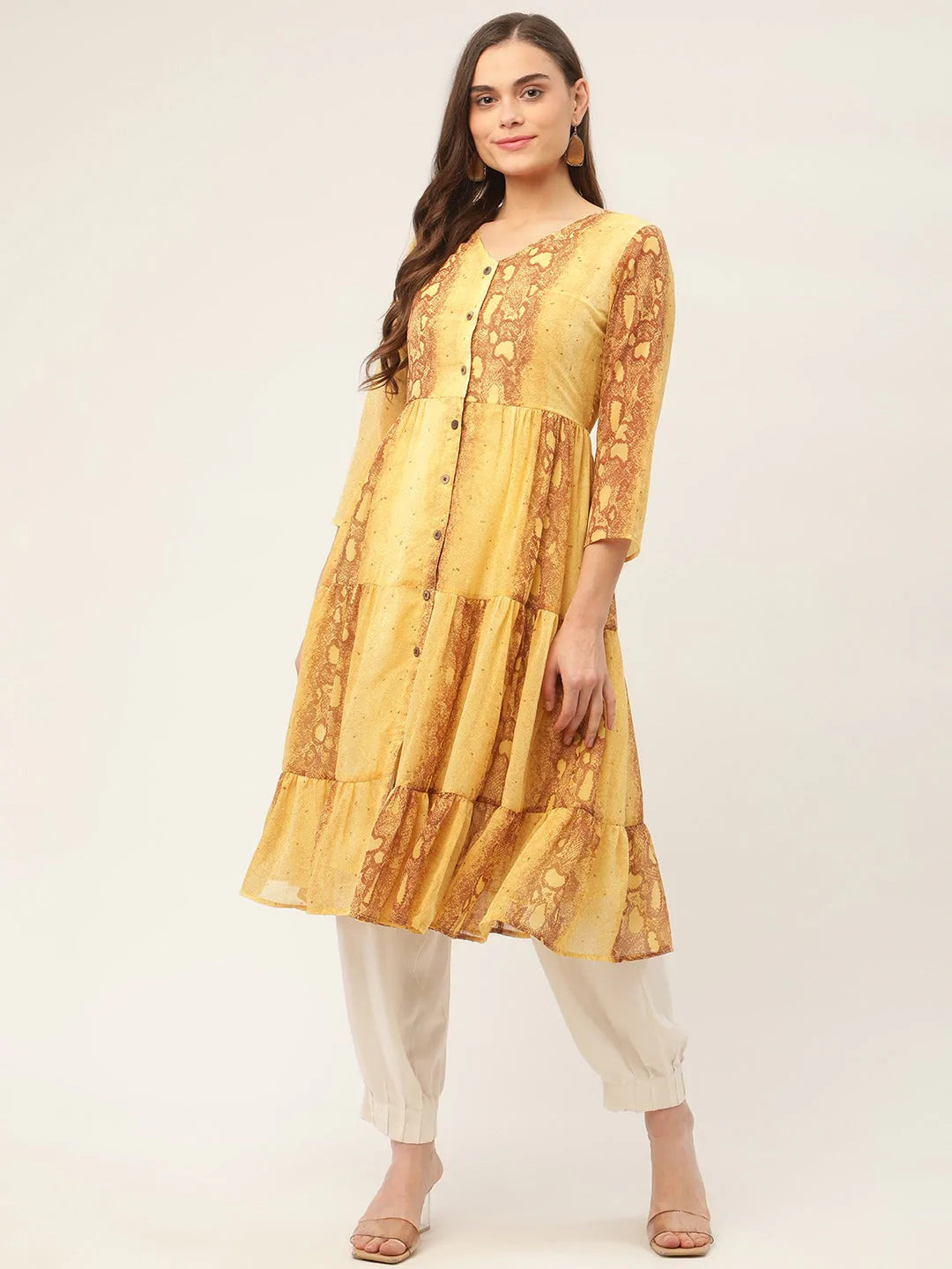Women Mustard Georgette Tiger Printed Kurtas ( JOK 1435 Mustard )