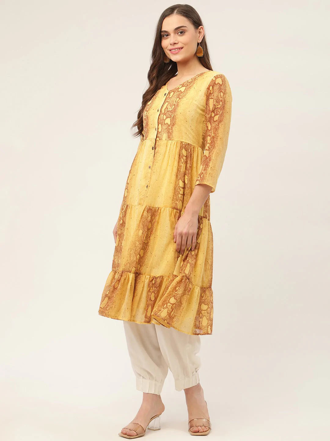 Women Mustard Georgette Tiger Printed Kurtas ( JOK 1435 Mustard )