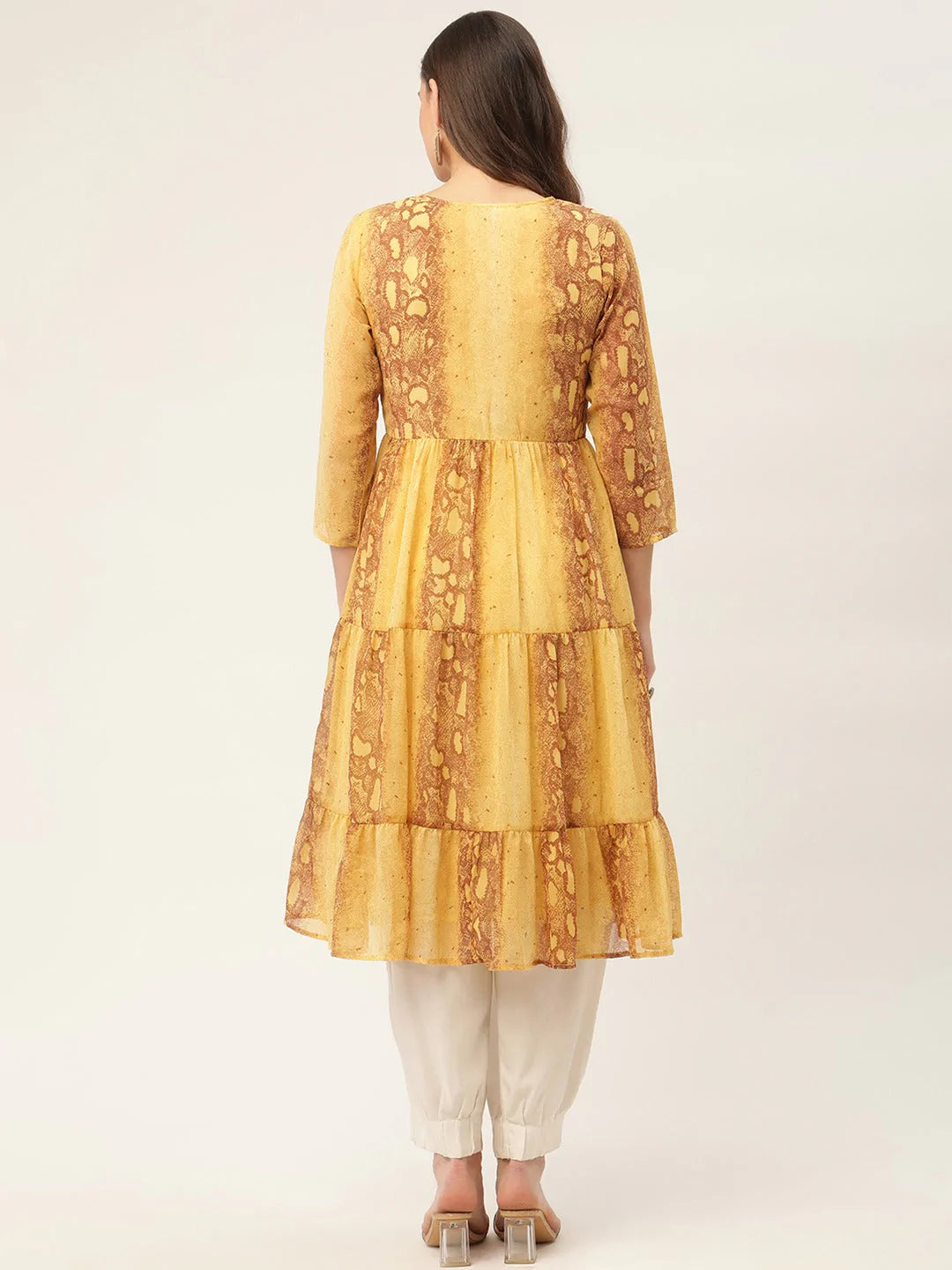 Women Mustard Georgette Tiger Printed Kurtas ( JOK 1435 Mustard )