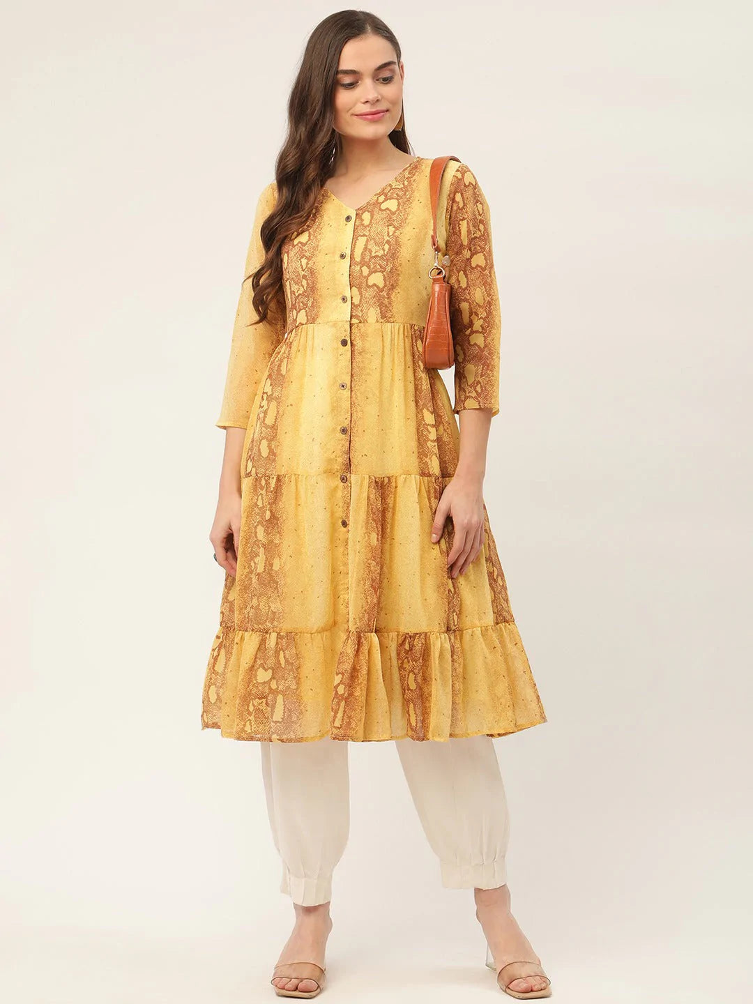 Women Mustard Georgette Tiger Printed Kurtas ( JOK 1435 Mustard )