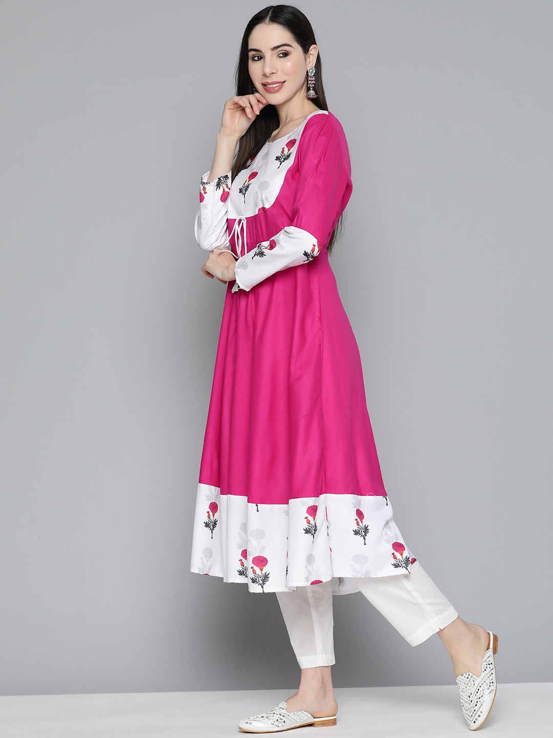 Jompers Floral Printed Pink Floral Kurta ( JOK 1488 Pink )