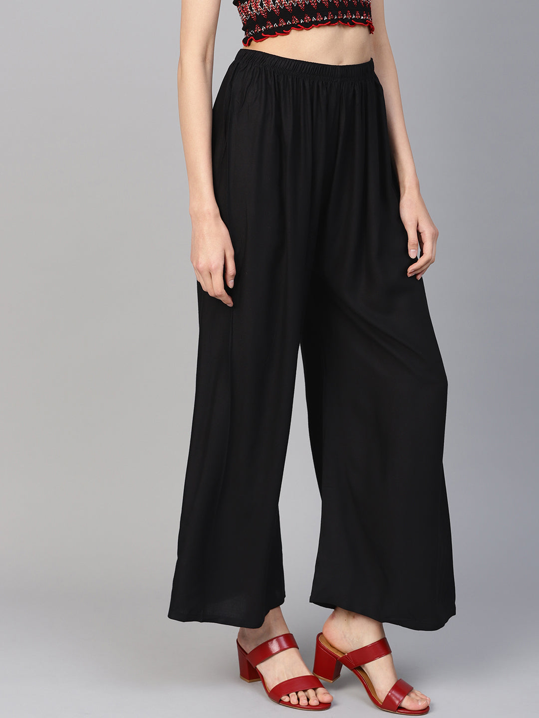 Women Black Straight Elasticated Palazzo ( JOPL 2121 Black )