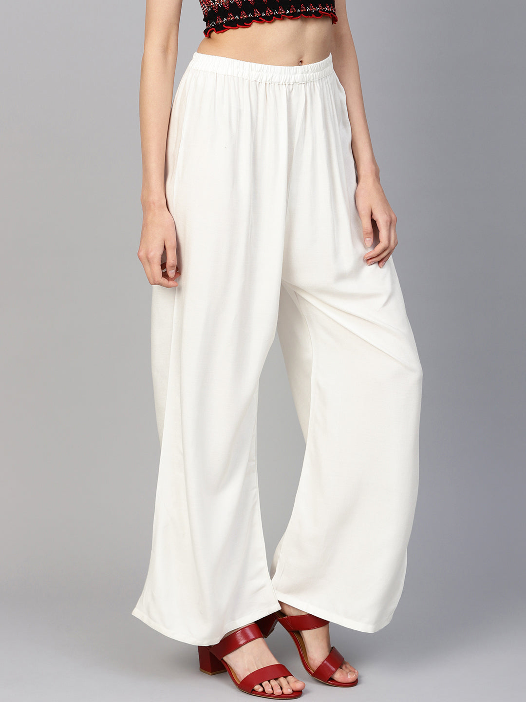 Women off-White Straight Elasticated Palazzo ( JOPL 2121 Off-White )