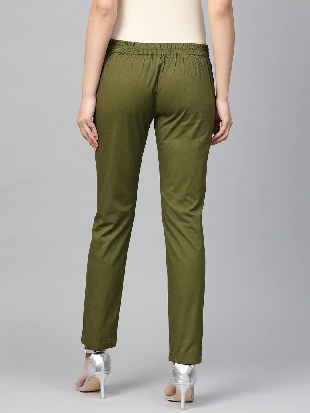 Jompers Women Olive Green Smart Slim Fit Solid Regular Trousers ( JOP 2119 Olive )