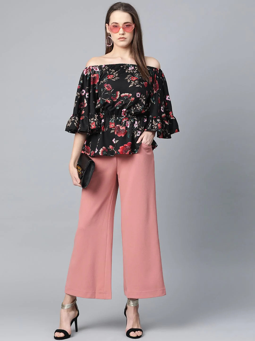 Jompers Women Black Printed Bardot Top ( JOT 7003 Black )