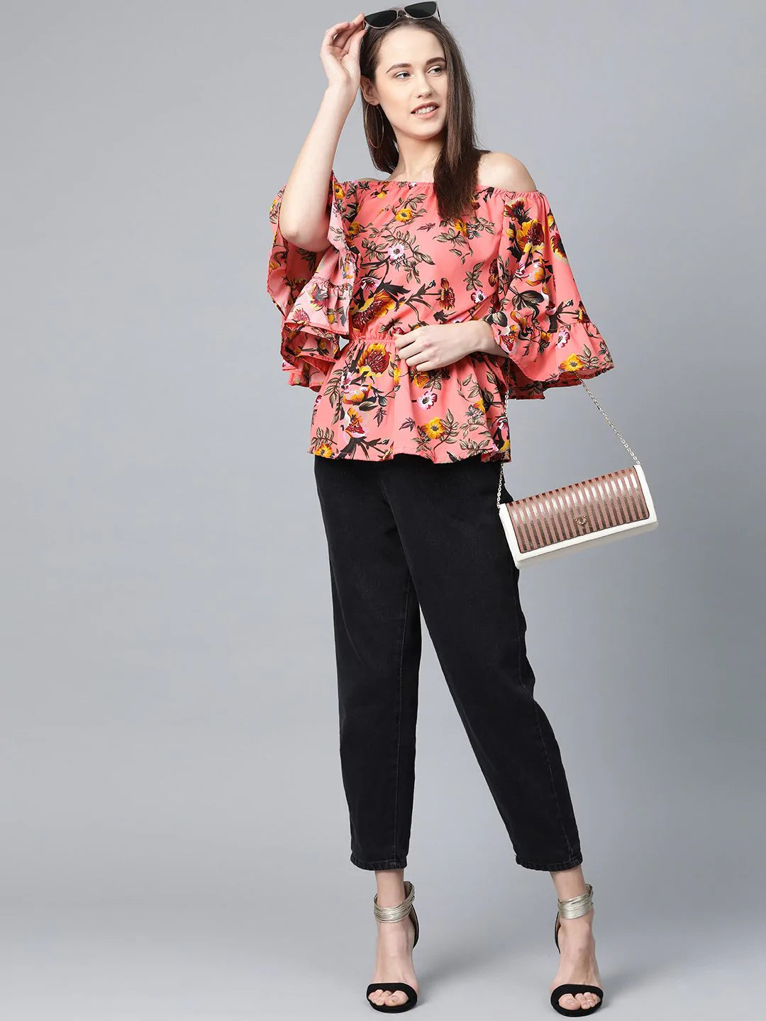 Jompers Women Pink Printed Bardot Top ( JOT 7003 Pink )