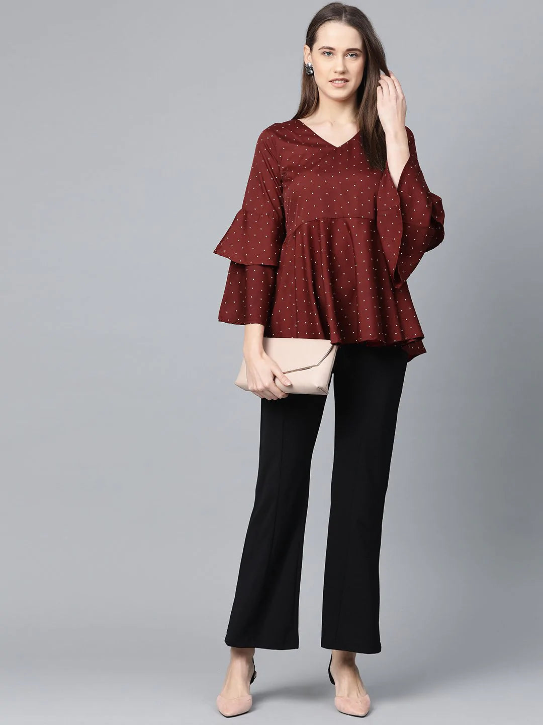 Jompers Women Maroon & White Printed A-Line Top ( JOT 7007 Maroon )