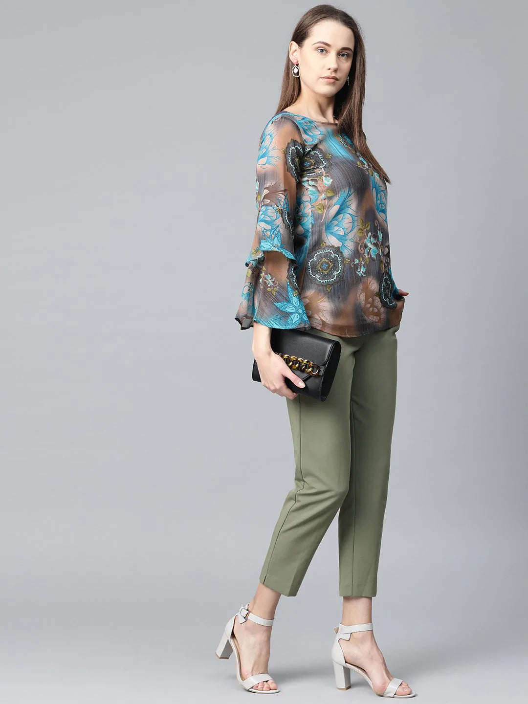Jompers Women Grey & Blue Printed Top ( JOT 7008 Blue )