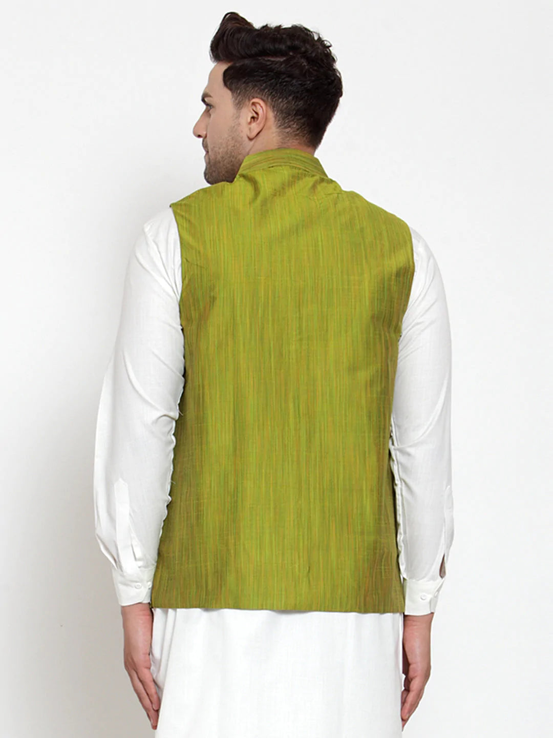 Jompers Men's Green Woven Design Nehru Jacket ( JOWC 4010 Green )