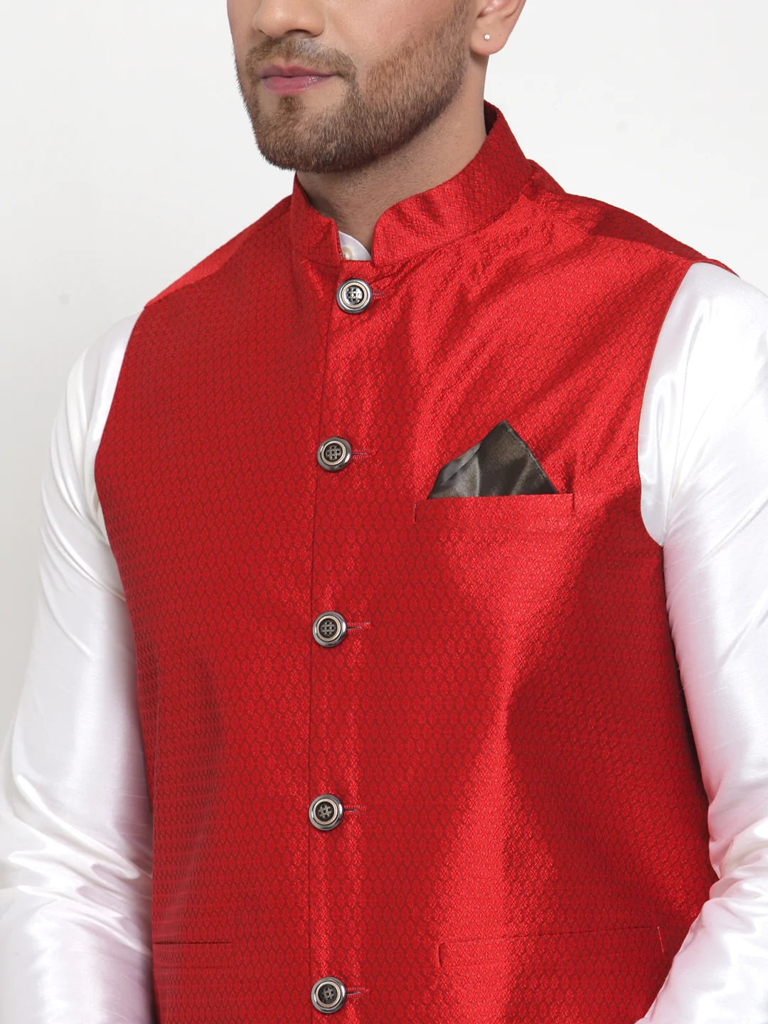 Jompers Men's Maroon Woven Jacquard Nehru Jacket ( JOWC 4017Maroon )