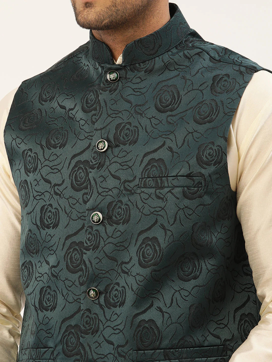 Men's Teal & Black embossed Nehru Jacket( JOWC 4034 Teal )