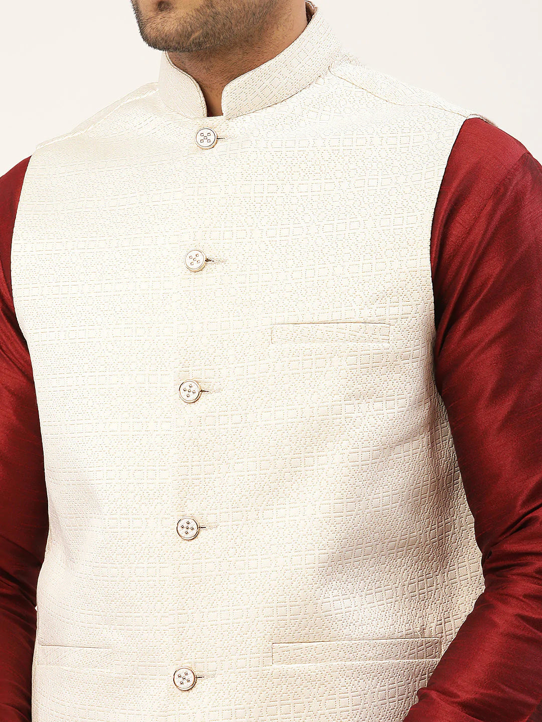 Men's White & Gold embossed Nehru Jacket( JOWC 4036 White )