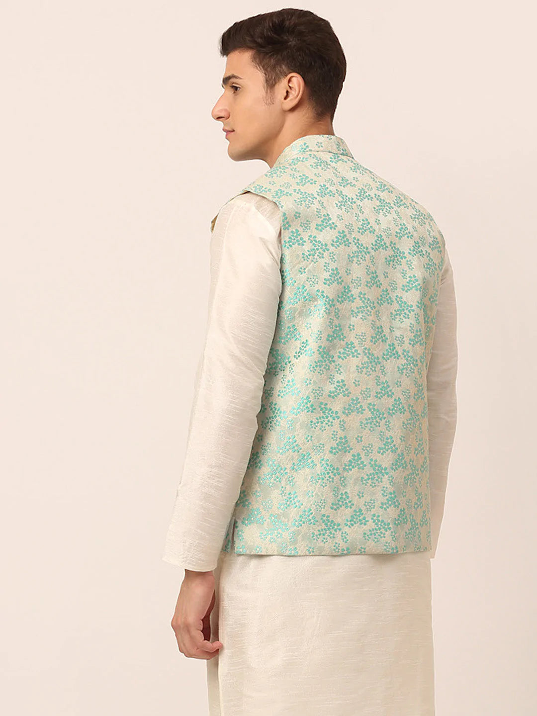 Men's Sky Blue Floral Design Nehru Jacket.( JOWC 4042 Sky )