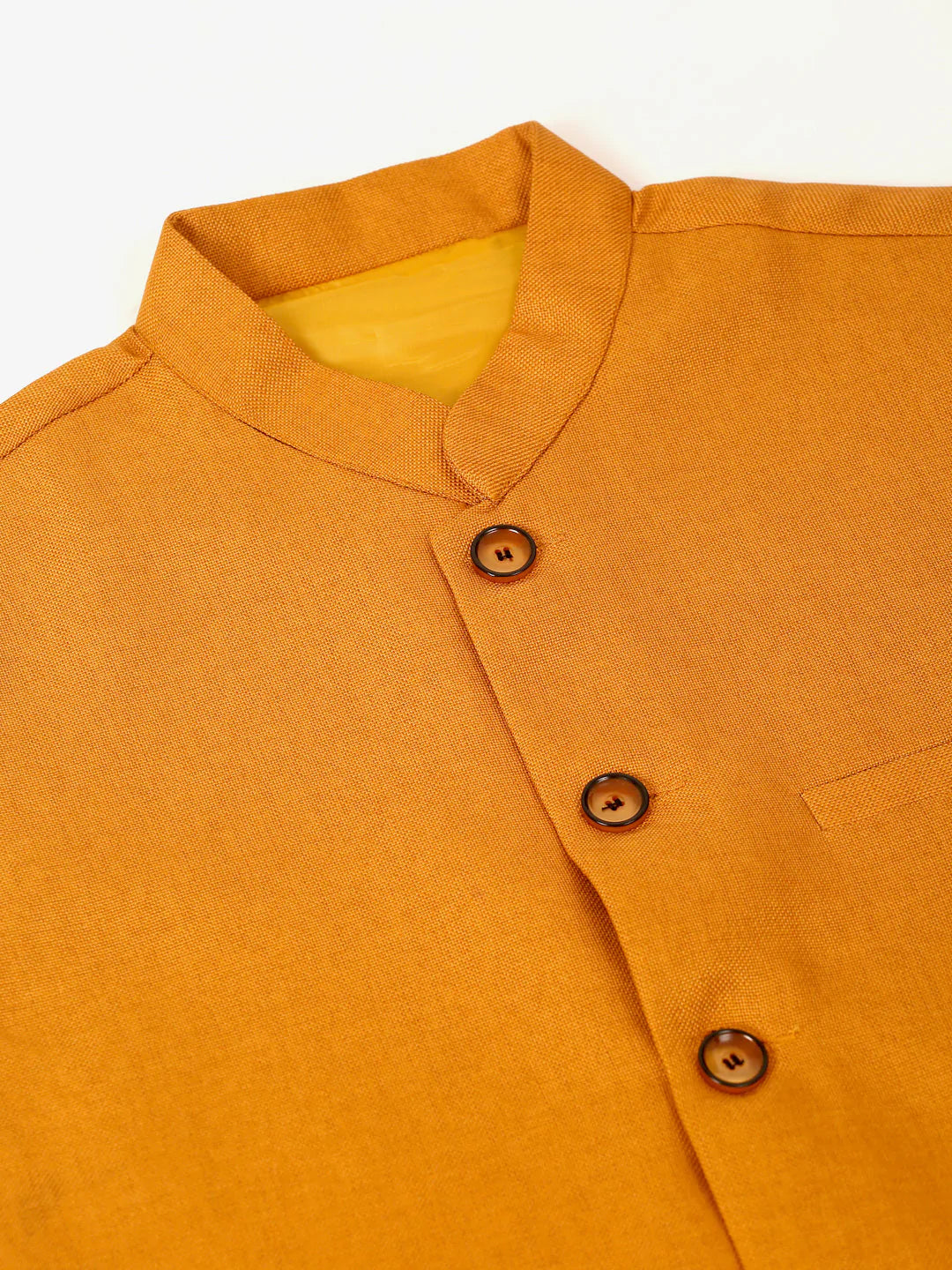 Men Mustard Solid Woven Sleeveless Nehru Jackets ( JOWC 4046 Mustard )
