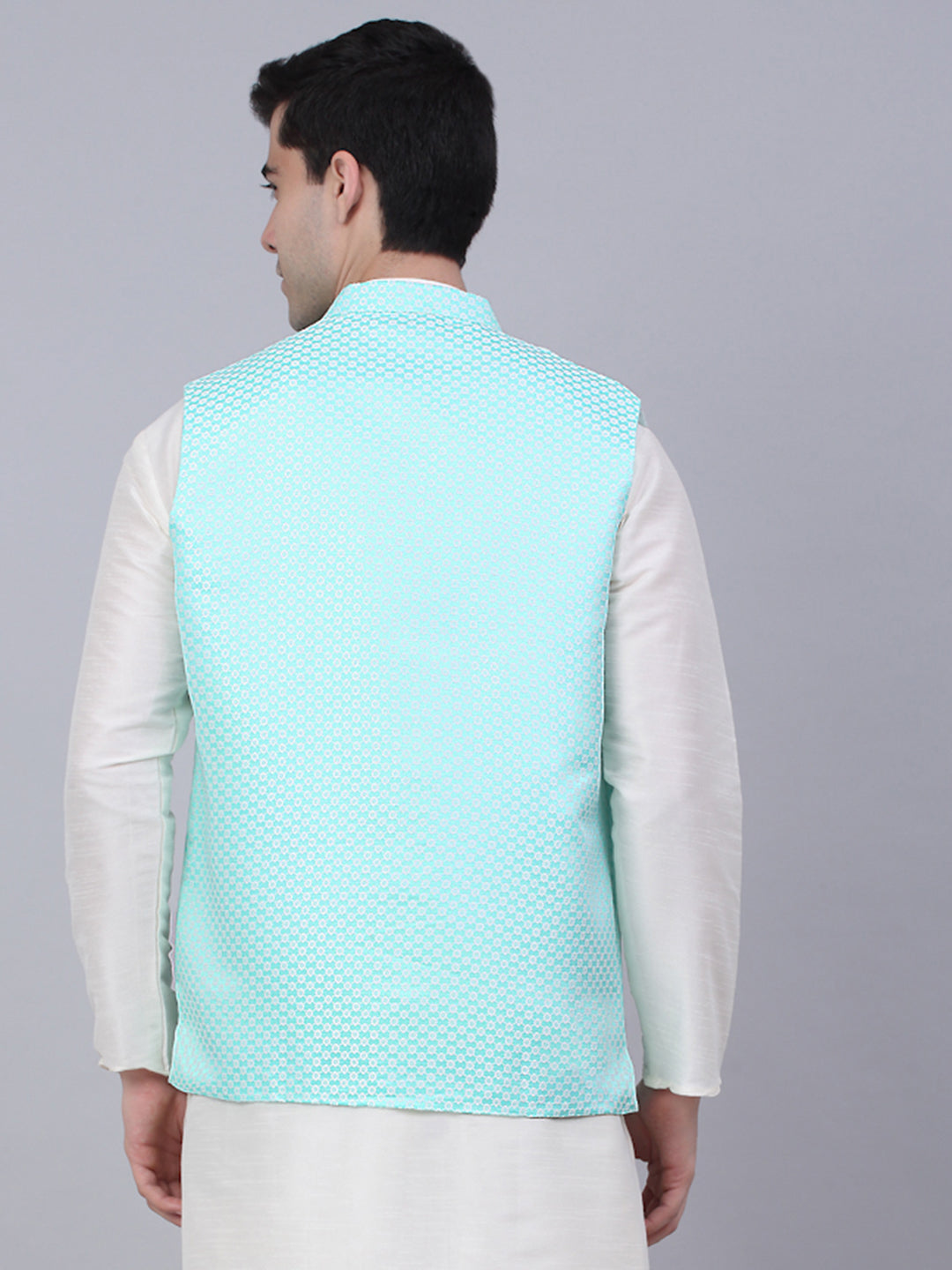 Men's Sky Blue Woven Design Waistcoats ( JOWC 4066Sky )
