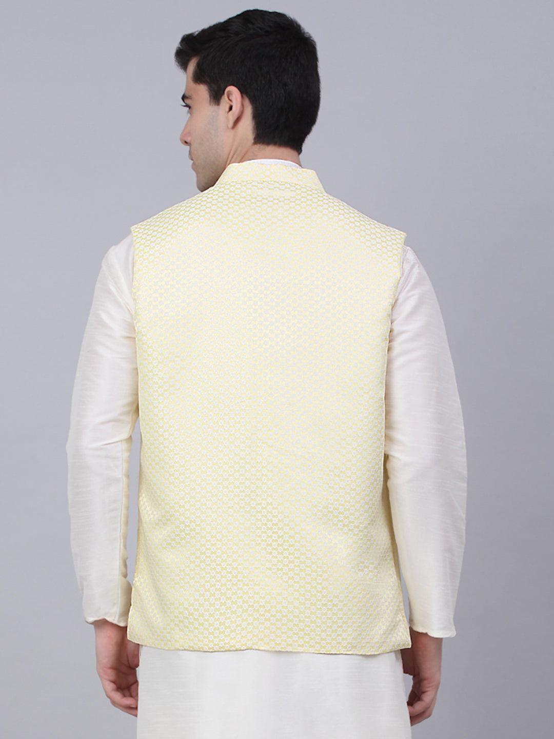 Men's Yellow Woven Design Waistcoats ( JOWC 4066Yellow )
