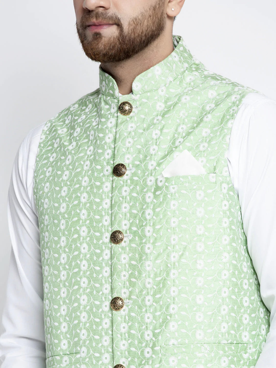 Jompers Men's Green Embroidered Nehru Jacket ( JOWC 4023Green )