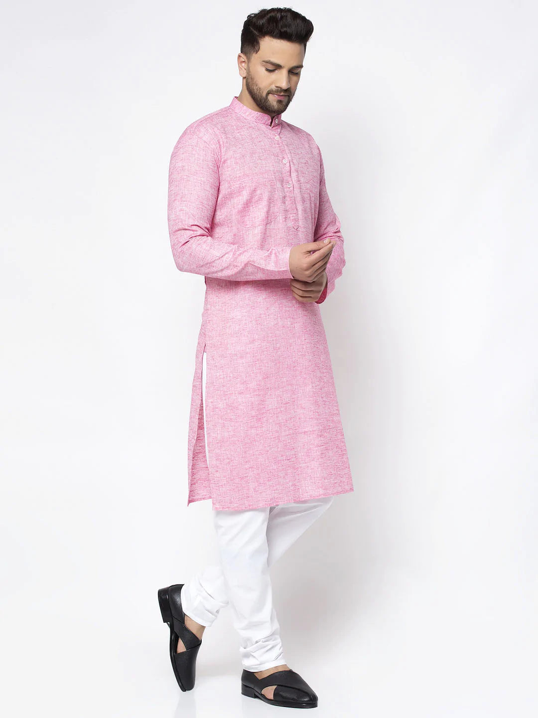 Jompers Men Pink & White Self Design Kurta Only ( KO 638 Pink )