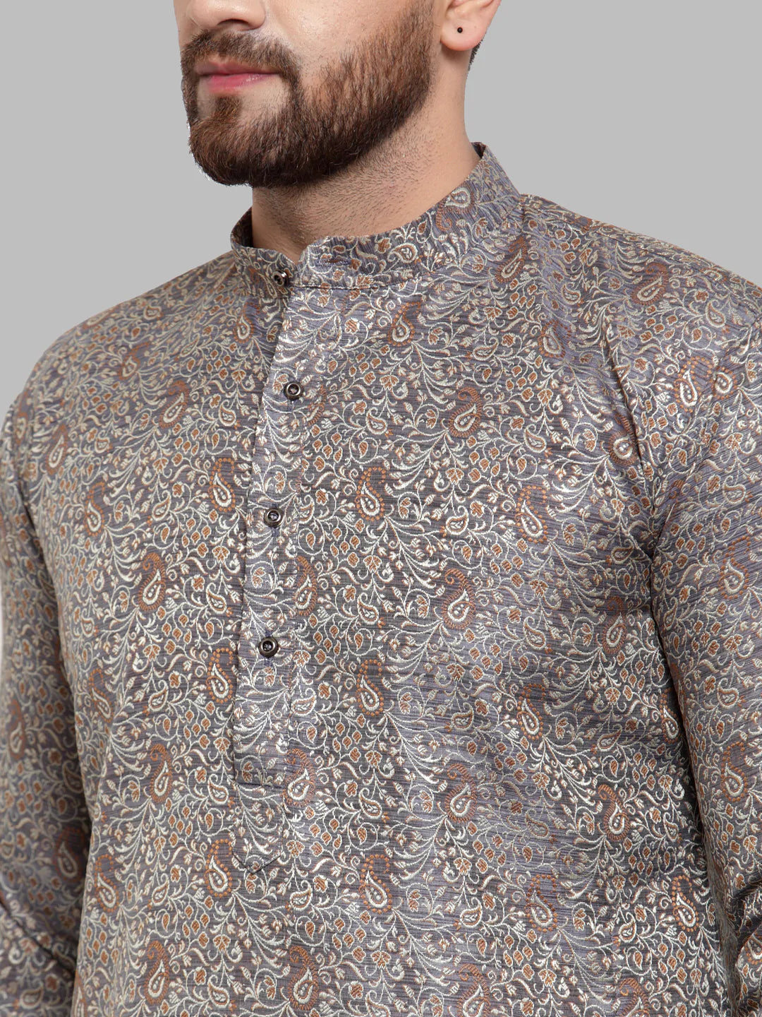 Jompers Men Grey & White Woven Design Kurta Only ( KO 595 Grey )