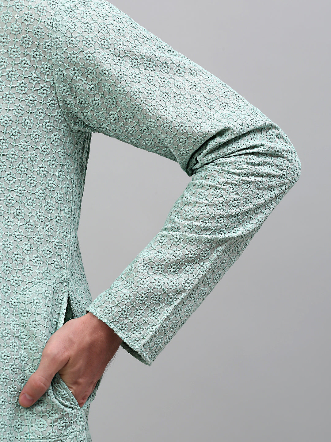 Men's Green Chikankari Embroidered and Sequence Kurta Only