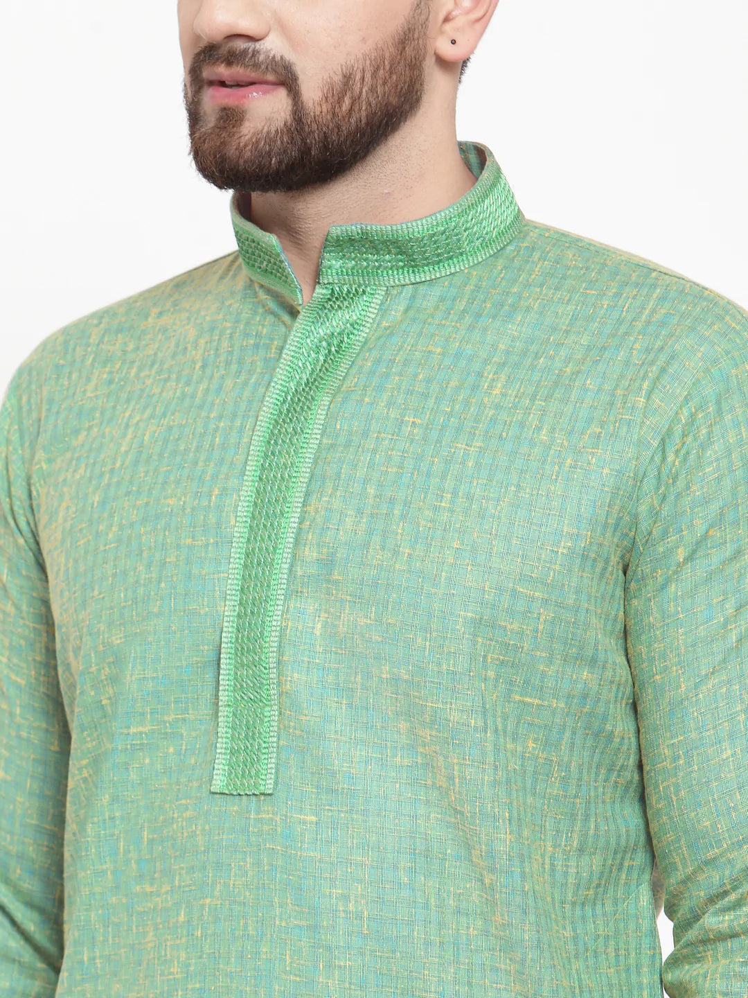 Jompers Men Sea Green & White Embroidered Kurta Only ( KO 617 Sea-Green )