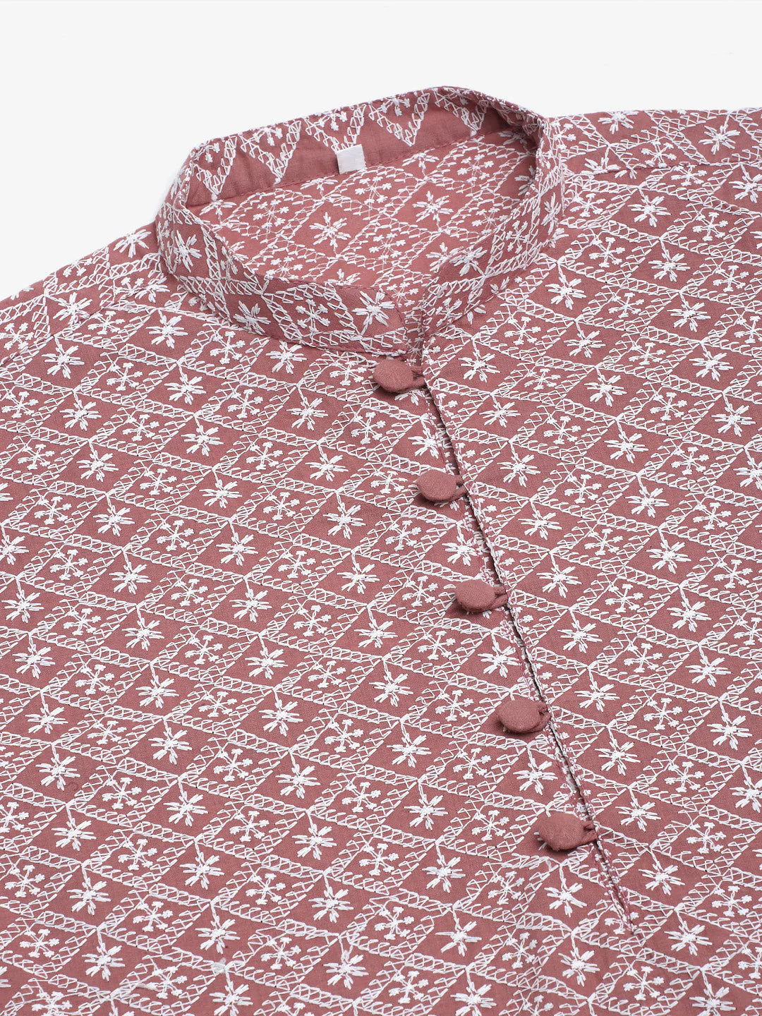 Men's Coral Red & White Embroidered Straight Kurtas ( KO 626 Coral )