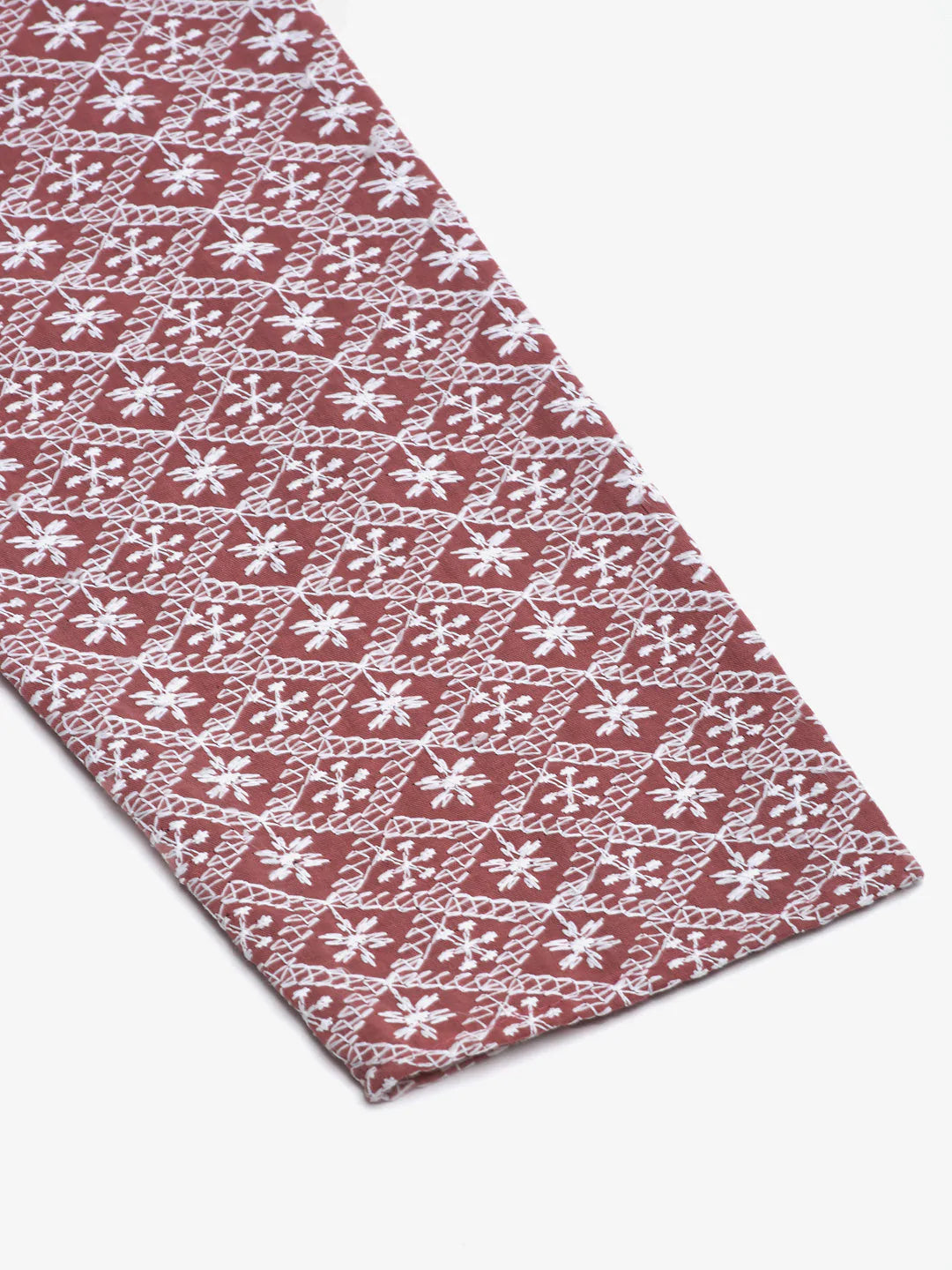 Men's Coral Red & White Embroidered Straight Kurtas ( KO 626 Coral )