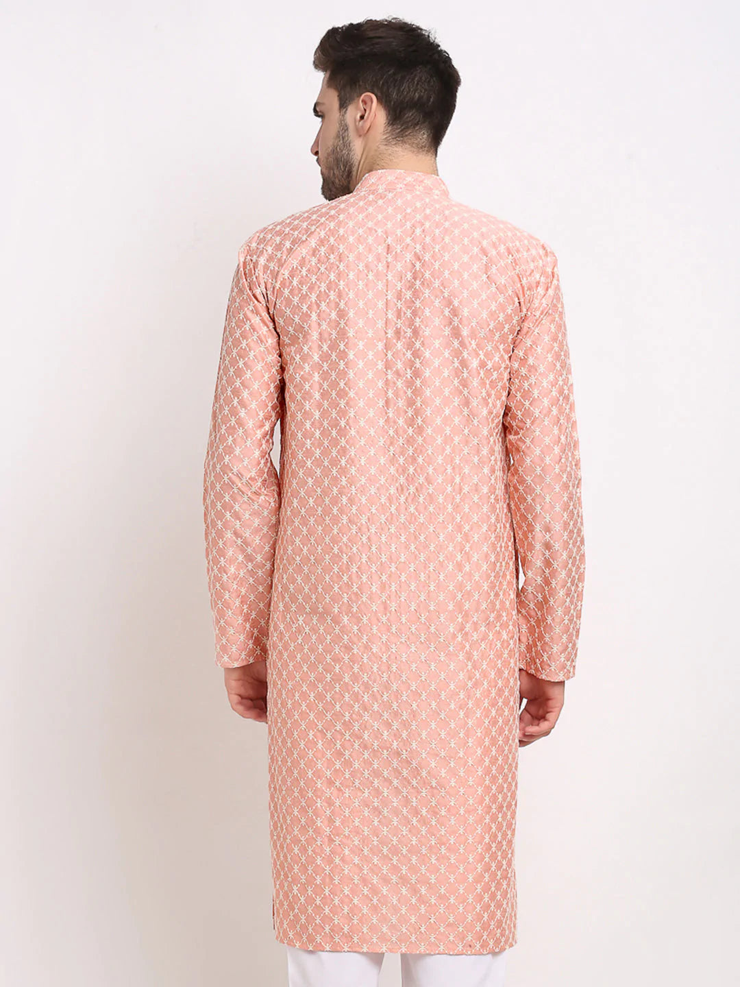 Jompers Men Peach Chikankari Kurta Only ( KO 641 Peach )