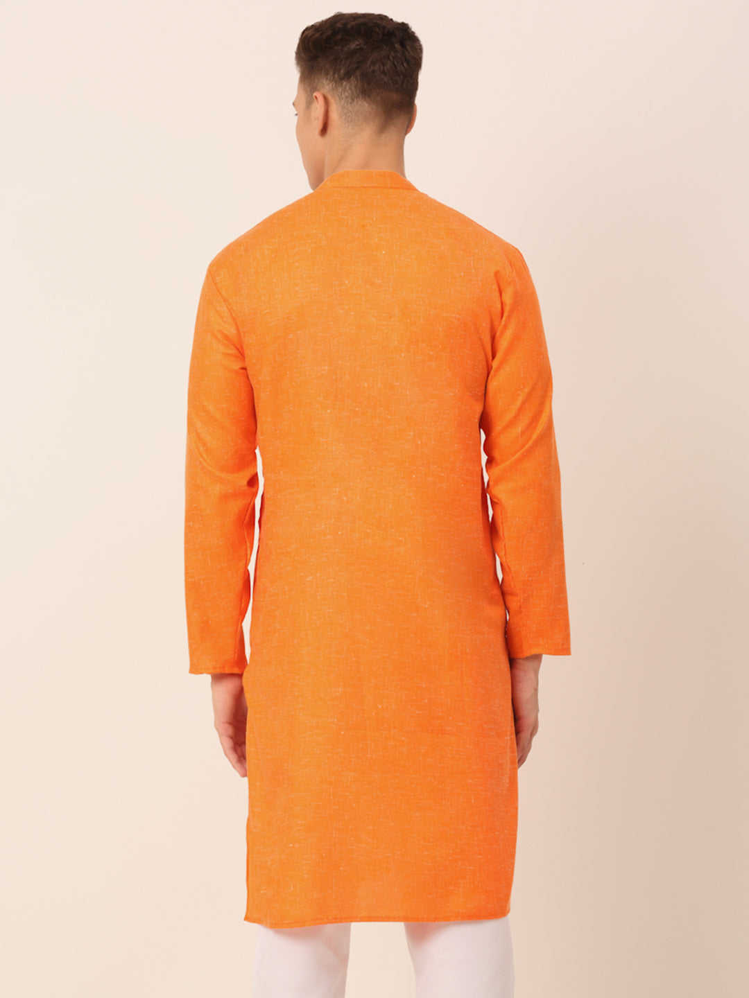 Men's Cotton Solid Kurta ( KO 657Orange )