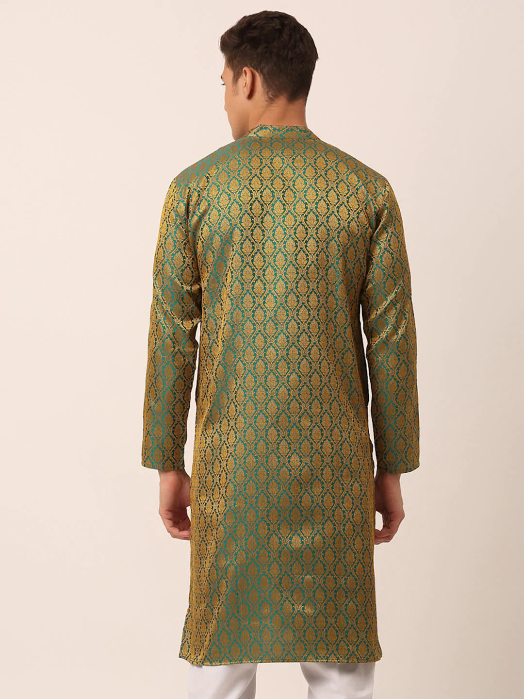 Men's Woven Design Jacquard Kurtas ( KO 658 Green )