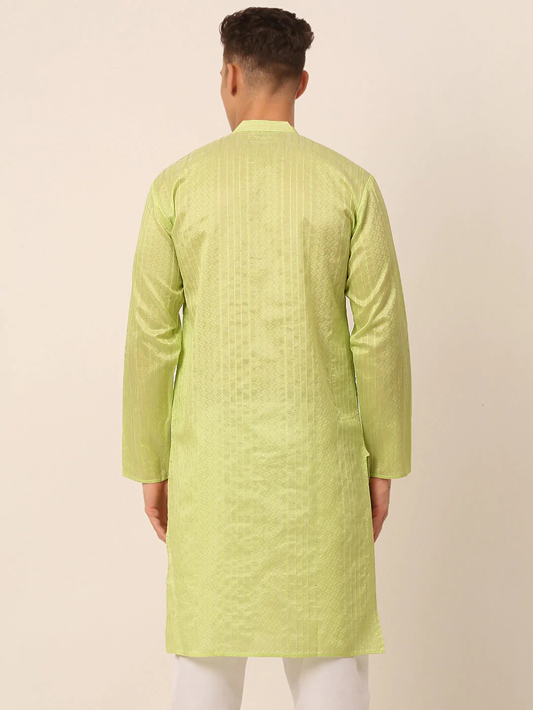 Men's Silk Blend Sequence Embroidered Kurta Only ( KO 661 Green )