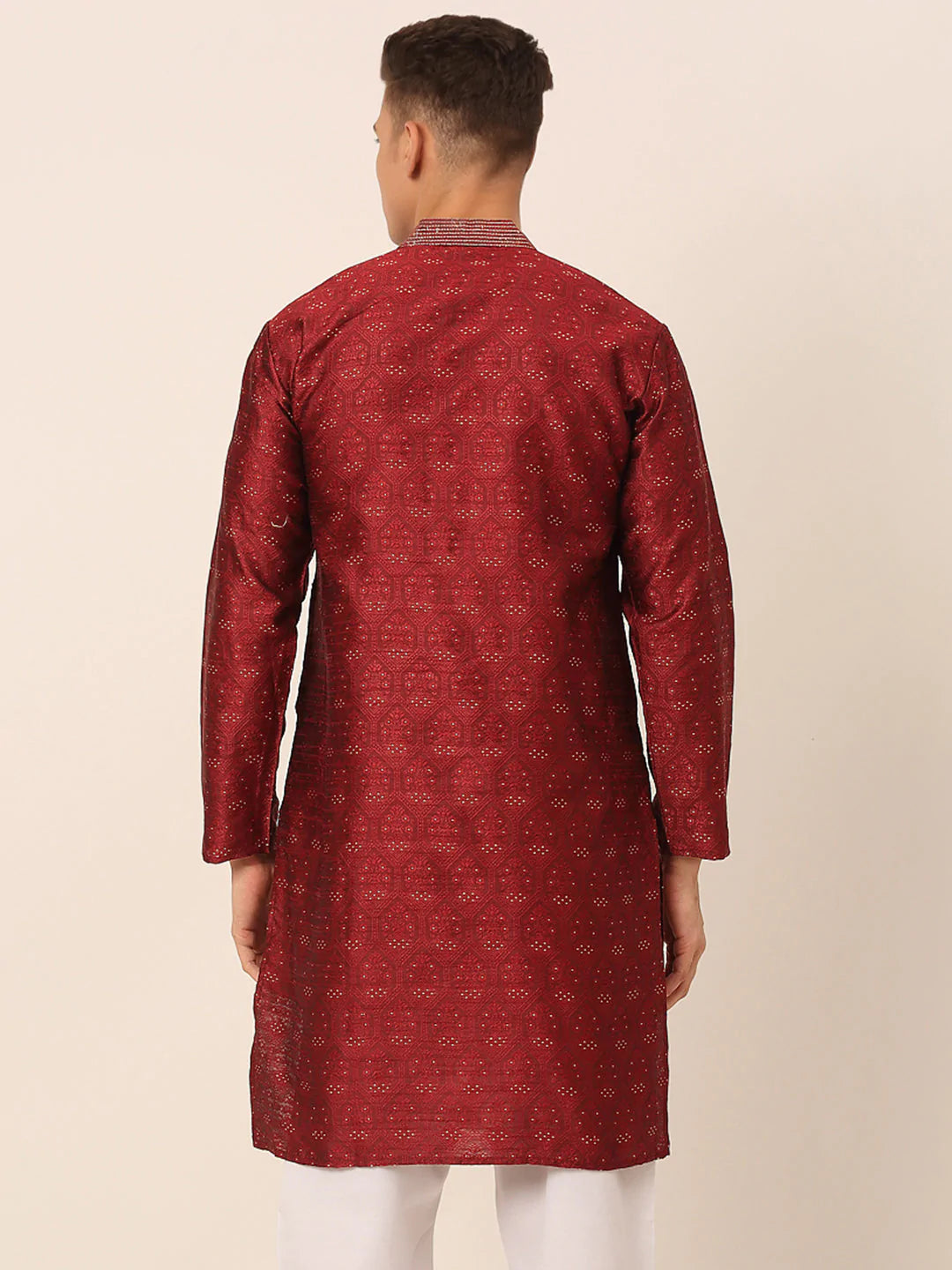 Men's Silk Blend Collar Embroidered Kurta only ( KO 662 Maroon )