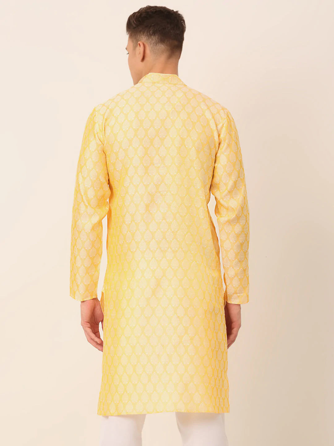 Men's Silk Blend Collar Embroidered Kurta only ( KO 663 Golden )