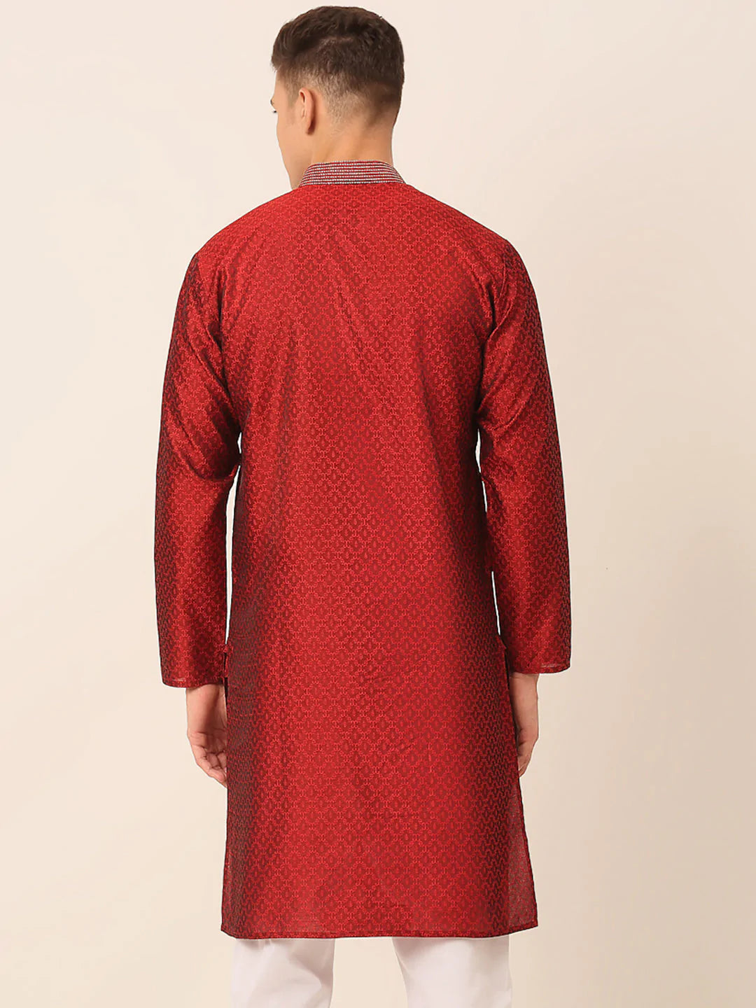 Men's Silk Blend Collar Embroidered Kurta only ( KO 664 Maroon )