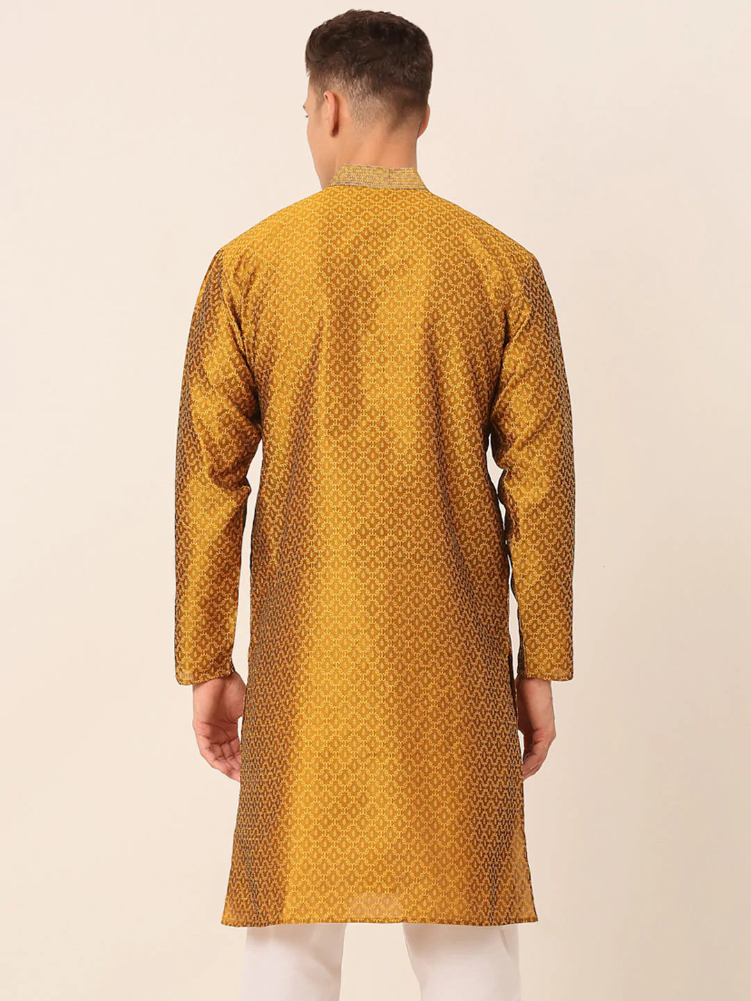 Men's Silk Blend Collar Embroidered Kurta only ( KO 664 Mustard )