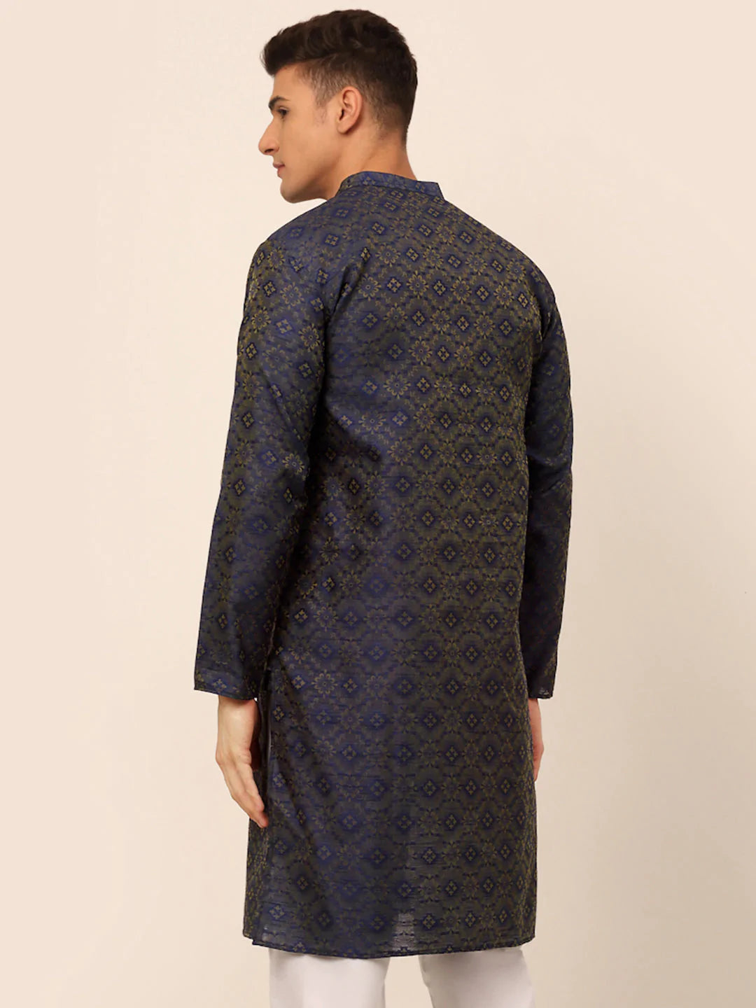 Men Navy Blue Floral Printed Kurta Only ( KO 669 Navy )