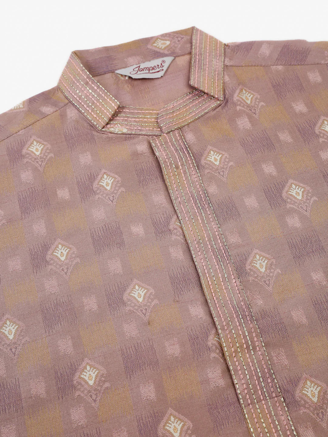 Jompers Men's Pink Collar Embroidered Woven Design Kurta Pajama ( KO 672 Pink )
