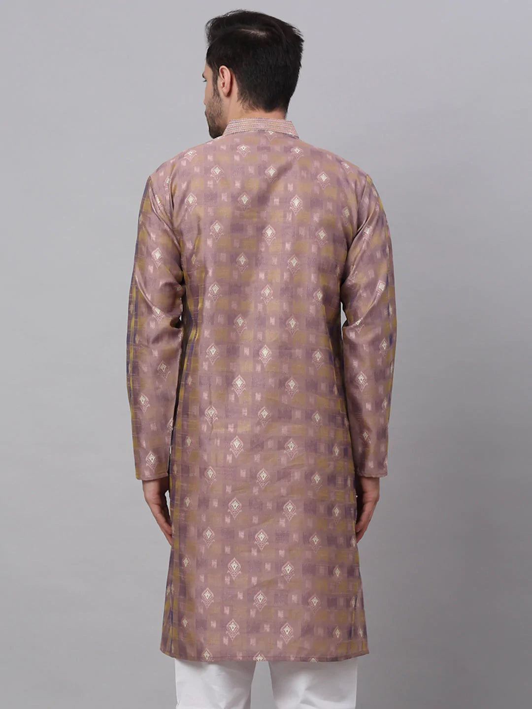 Jompers Men's Pink Collar Embroidered Woven Design Kurta Pajama ( KO 672 Pink )