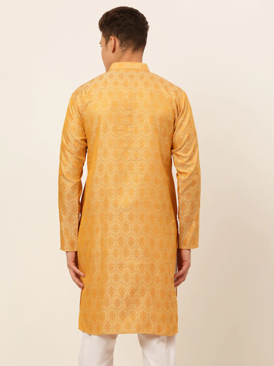 Jompers Men's Silver and Golden Woven Design Kurta Only ( KO 674 Golden )